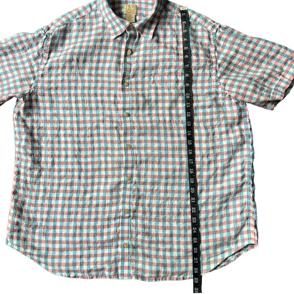 Jos A Bank Men's Button Down Shirt XL 100% Linen Blue Pink Plaid Collared Up - Picture 7 of 9